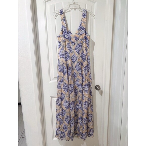 H&M Button Front Floral Pleated Ruffle Multicolor Sleeveless Maxi Dress Size 8 - Picture 3 of 11